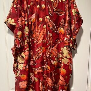 LF Red Floral Patterned Kimono Duster